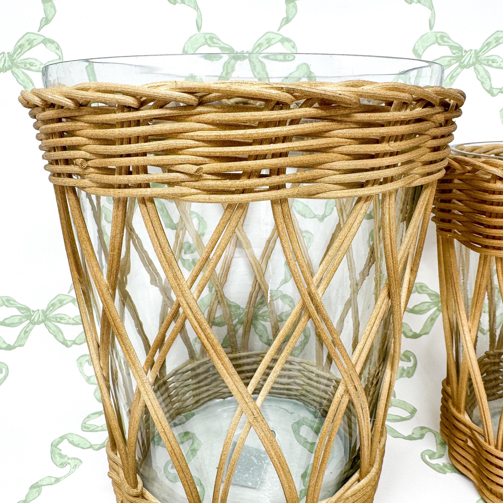 Wicker Wrapped Glass Vases