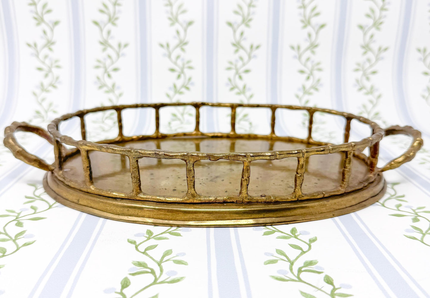 Vintage Brass Bamboo Tray, Oval, 9.5"