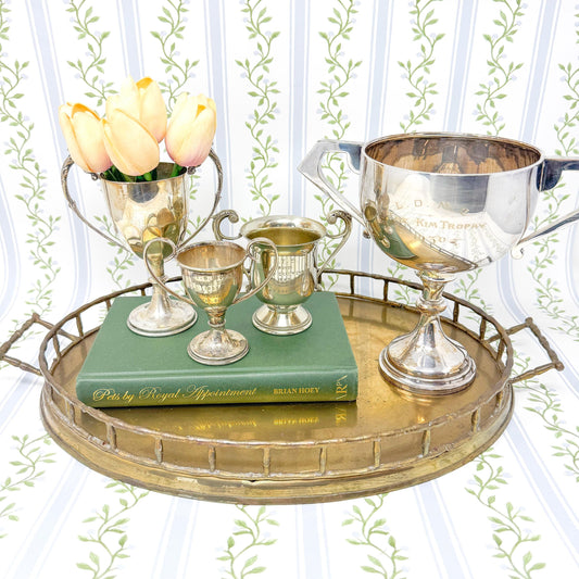 Vintage Brass Bamboo Tray, Oval, 14"