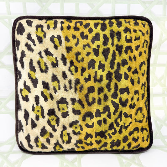 Vintage Handstitched Needlepoint Pillow, Leopard Print