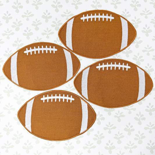 Football Embroidered Linen Cocktail Napkins, Set of 4