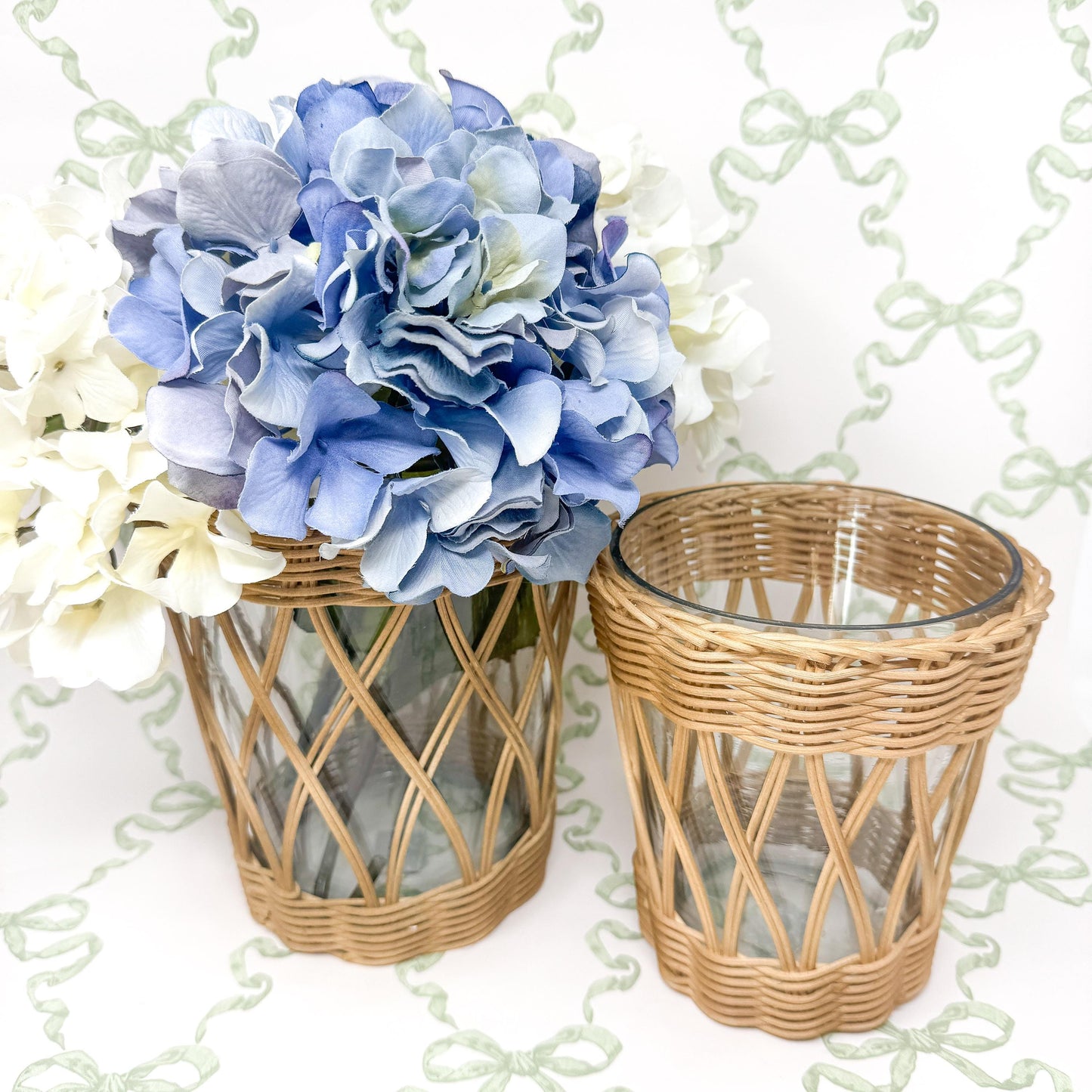 Wicker Wrapped Glass Vases
