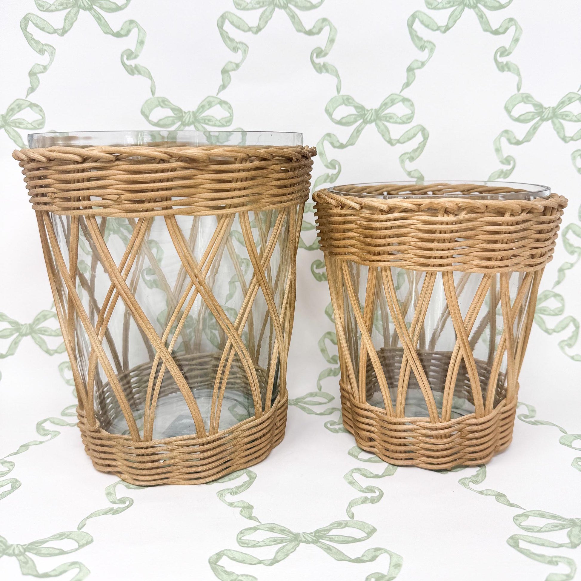 Wicker Wrapped Glass Vases