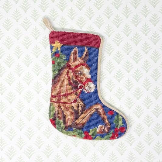 Vintage Mini Needlepoint Christmas Stocking, Horse