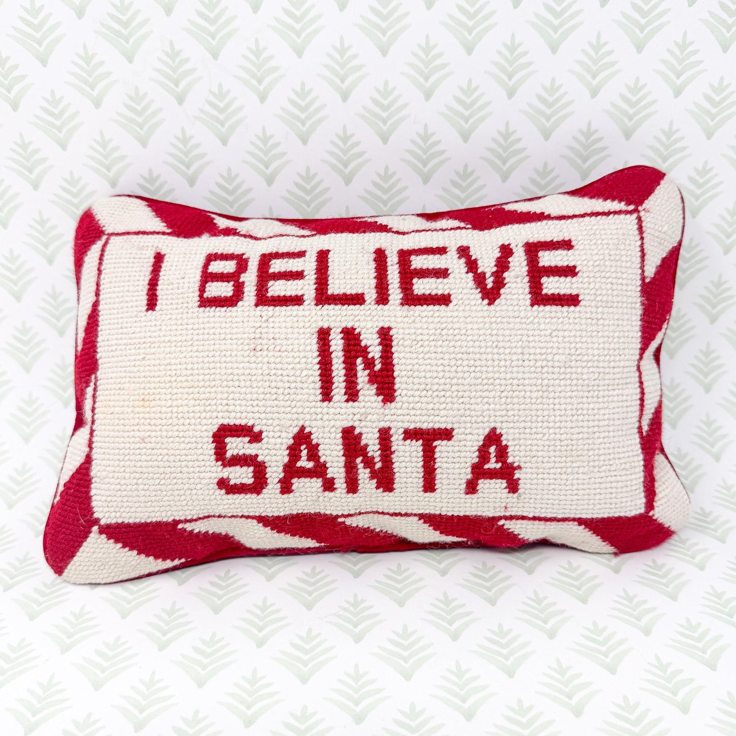 Vintage Christmas Needlepoint Pillow, I Believe In Santa