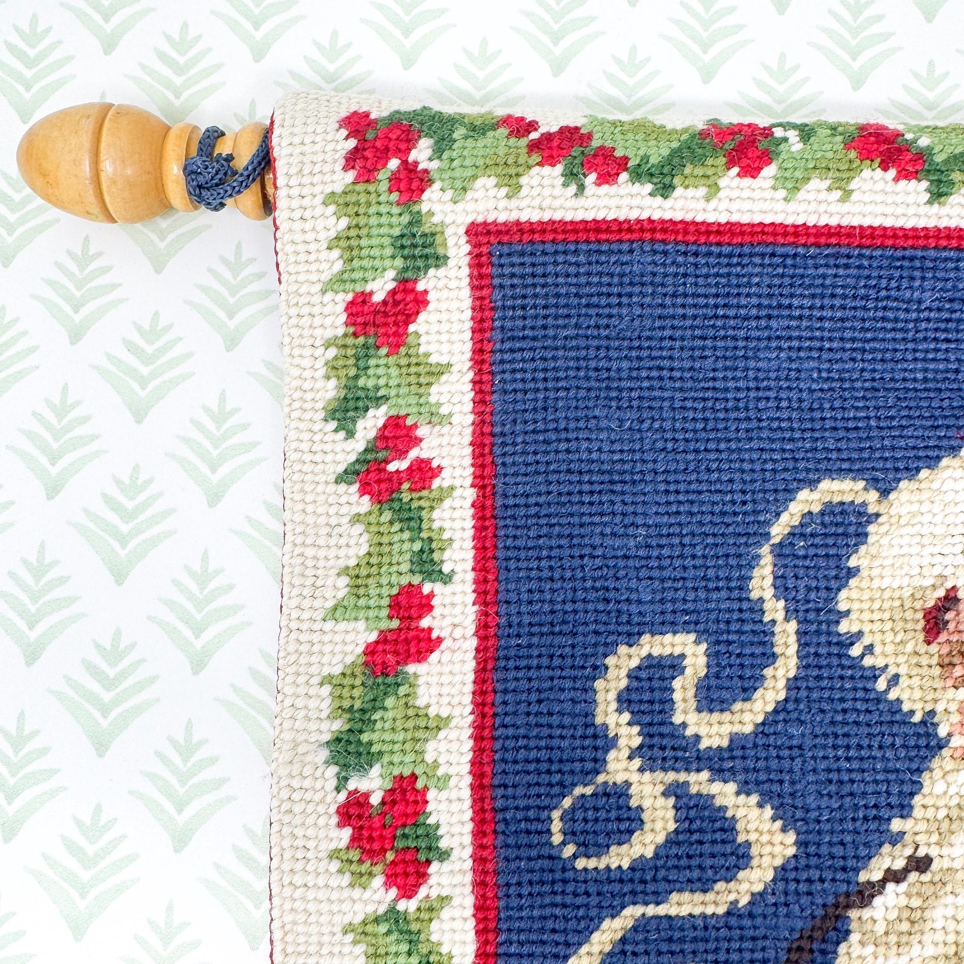 Vintage Needlepoint Christmas Wall Hanging, Santa Claus