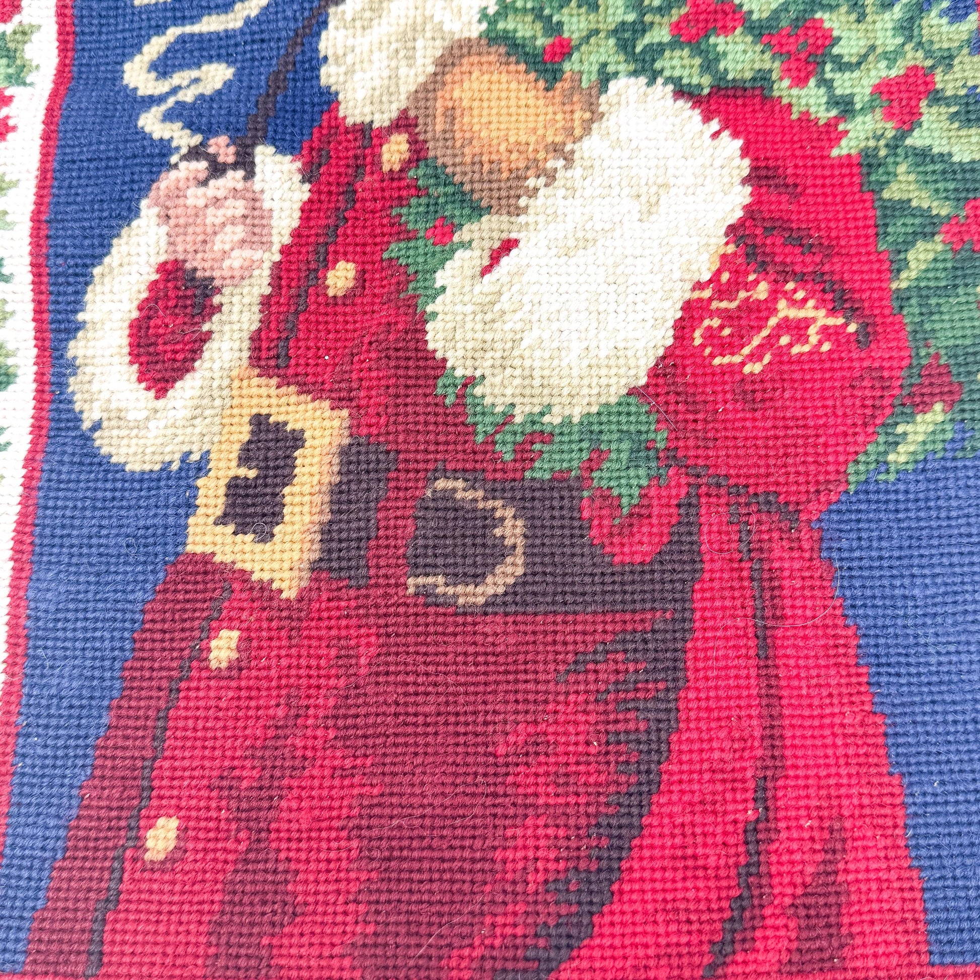 Vintage Needlepoint Christmas Wall Hanging, Santa Claus