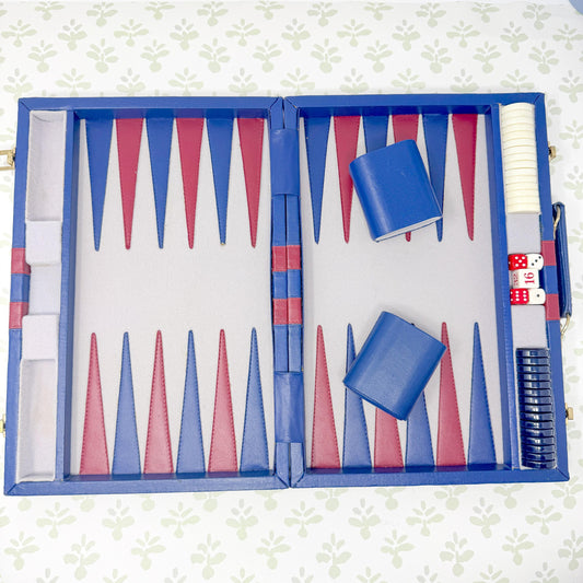 Vintage Backgammon Set, Blue and Red