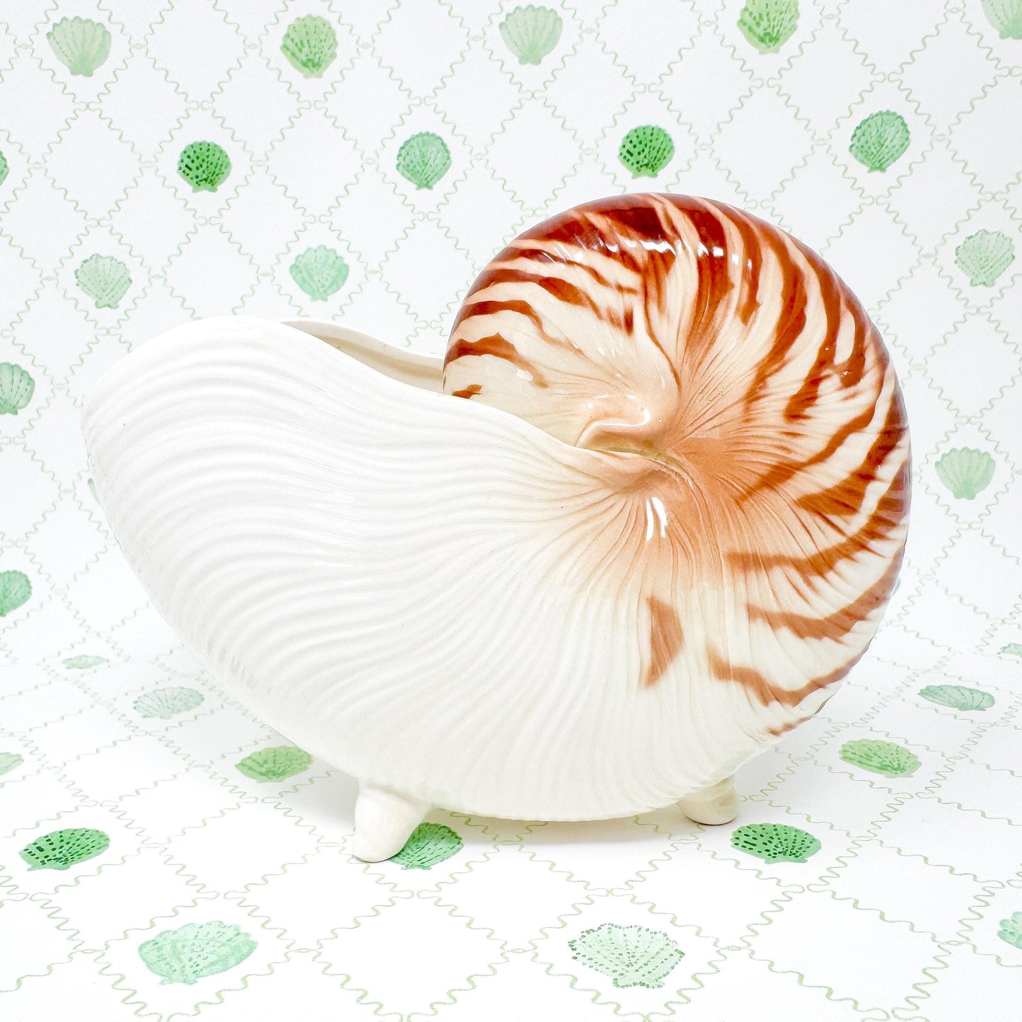 Vintage Nautilus Sea Shell Ceramic Planter