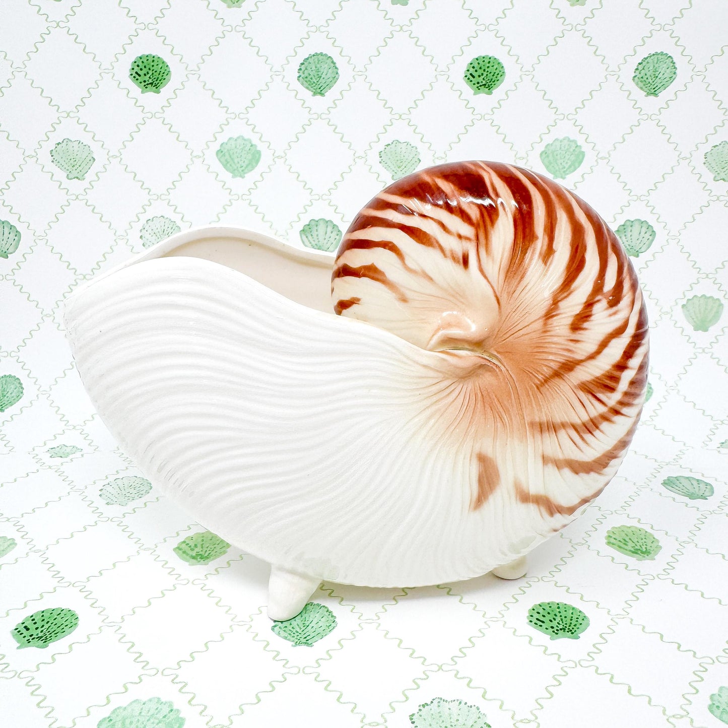 Vintage Nautilus Sea Shell Ceramic Planter