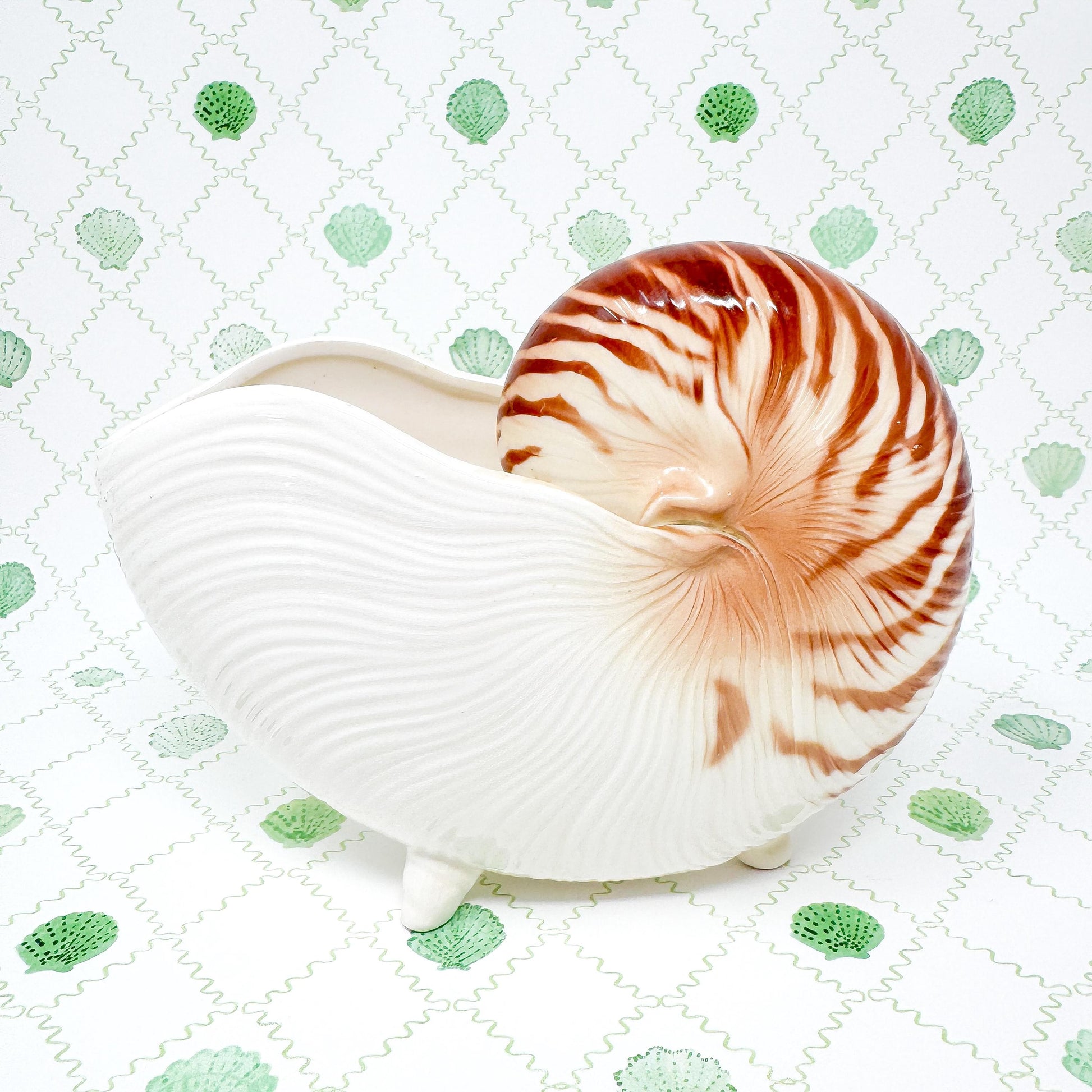Vintage Nautilus Sea Shell Ceramic Planter