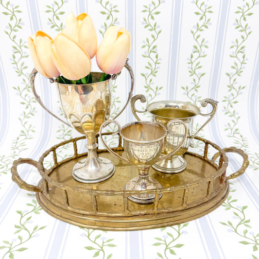 Vintage Brass Bamboo Tray, Oval, 9.5"