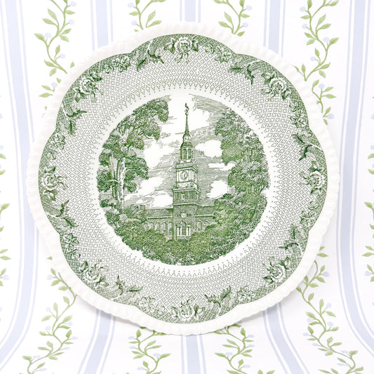 Vintage Dartmouth College Wedgwood Transferware Plate, Green, Baker Library Tower