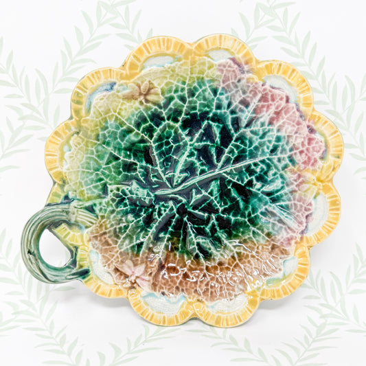 Antique French Majolica Cabbage Leaf Plate