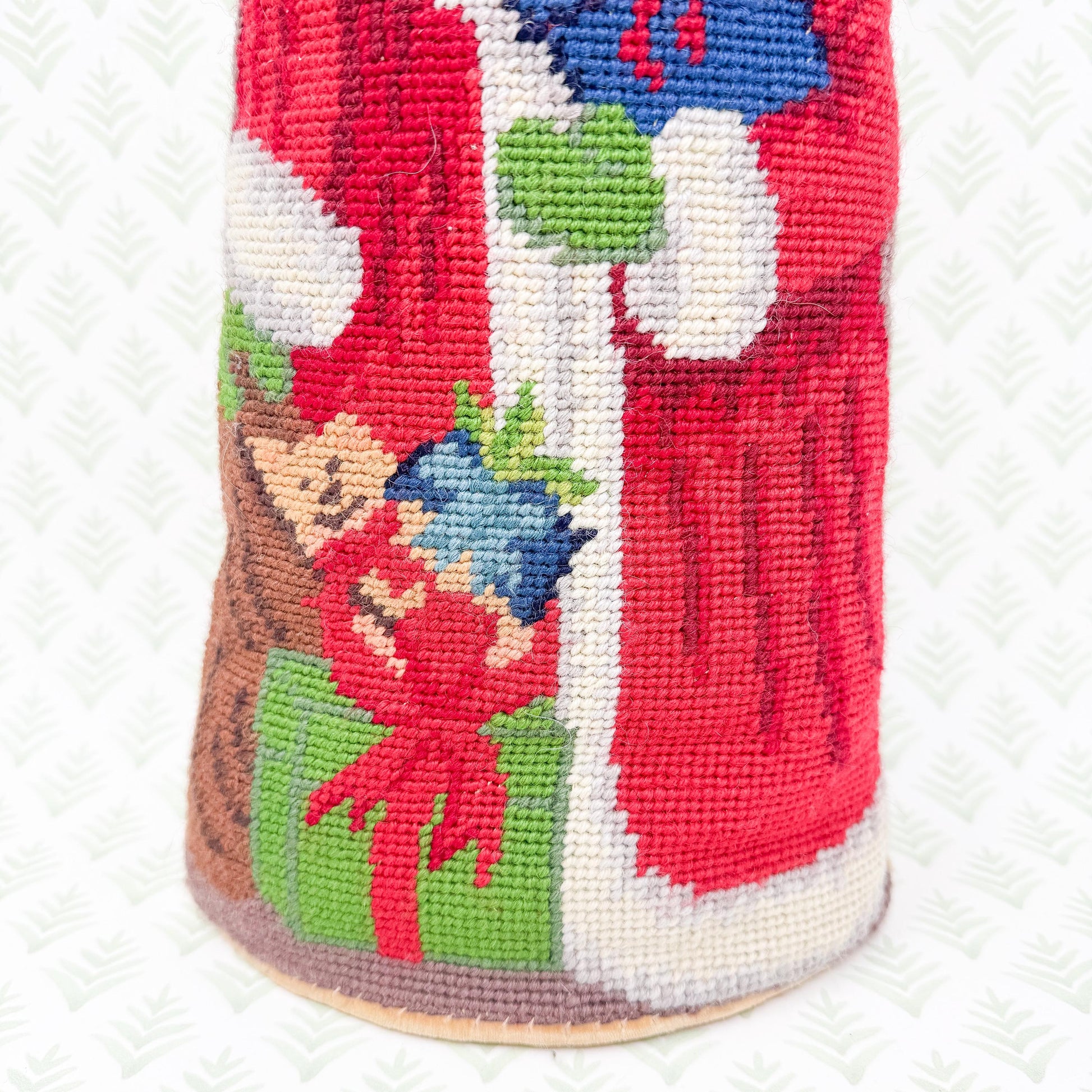 Vintage Christmas Needlepoint Pillow, Santa Claus Standing