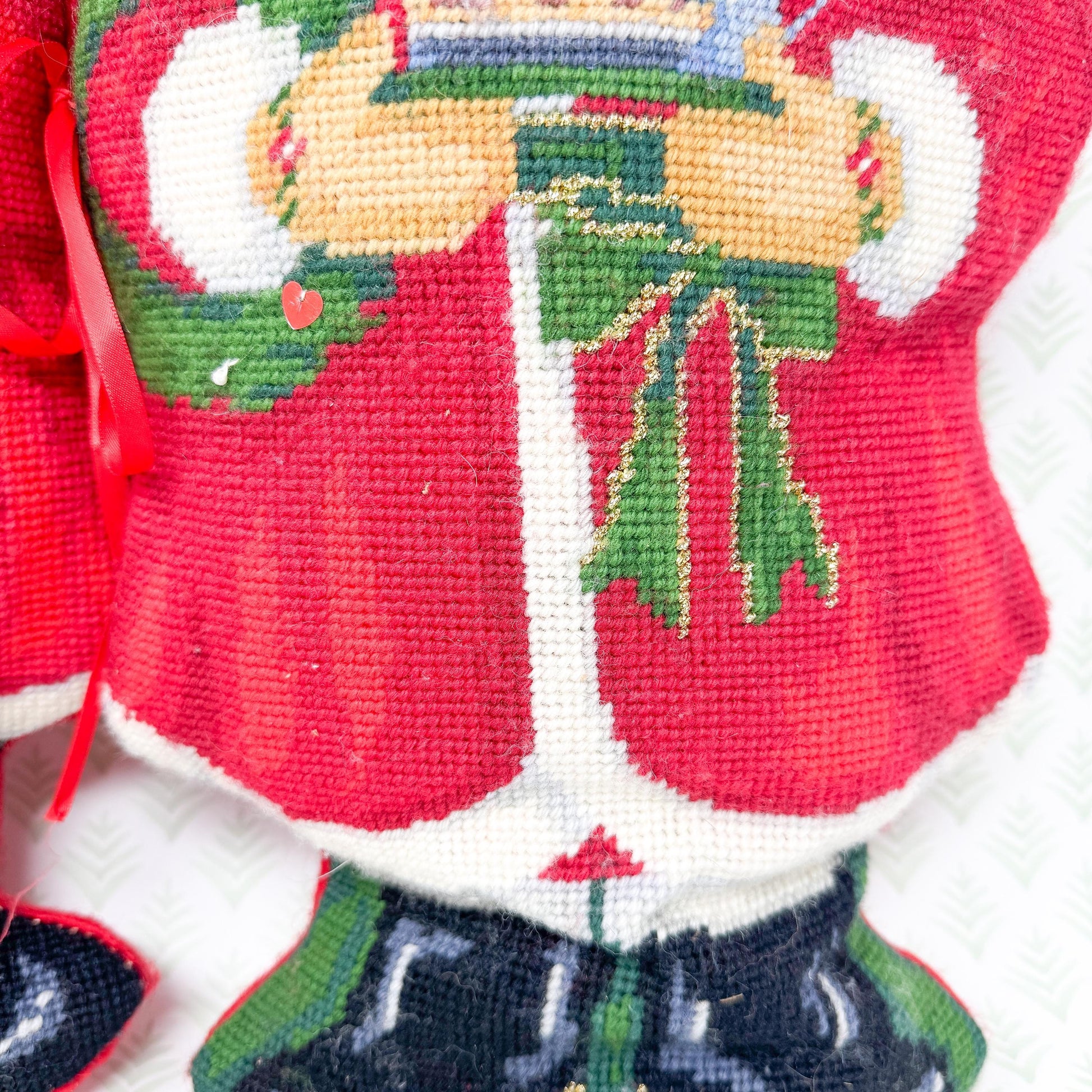 Vintage Handmade Mr. and Mrs. Claus Needlepoint Pillows