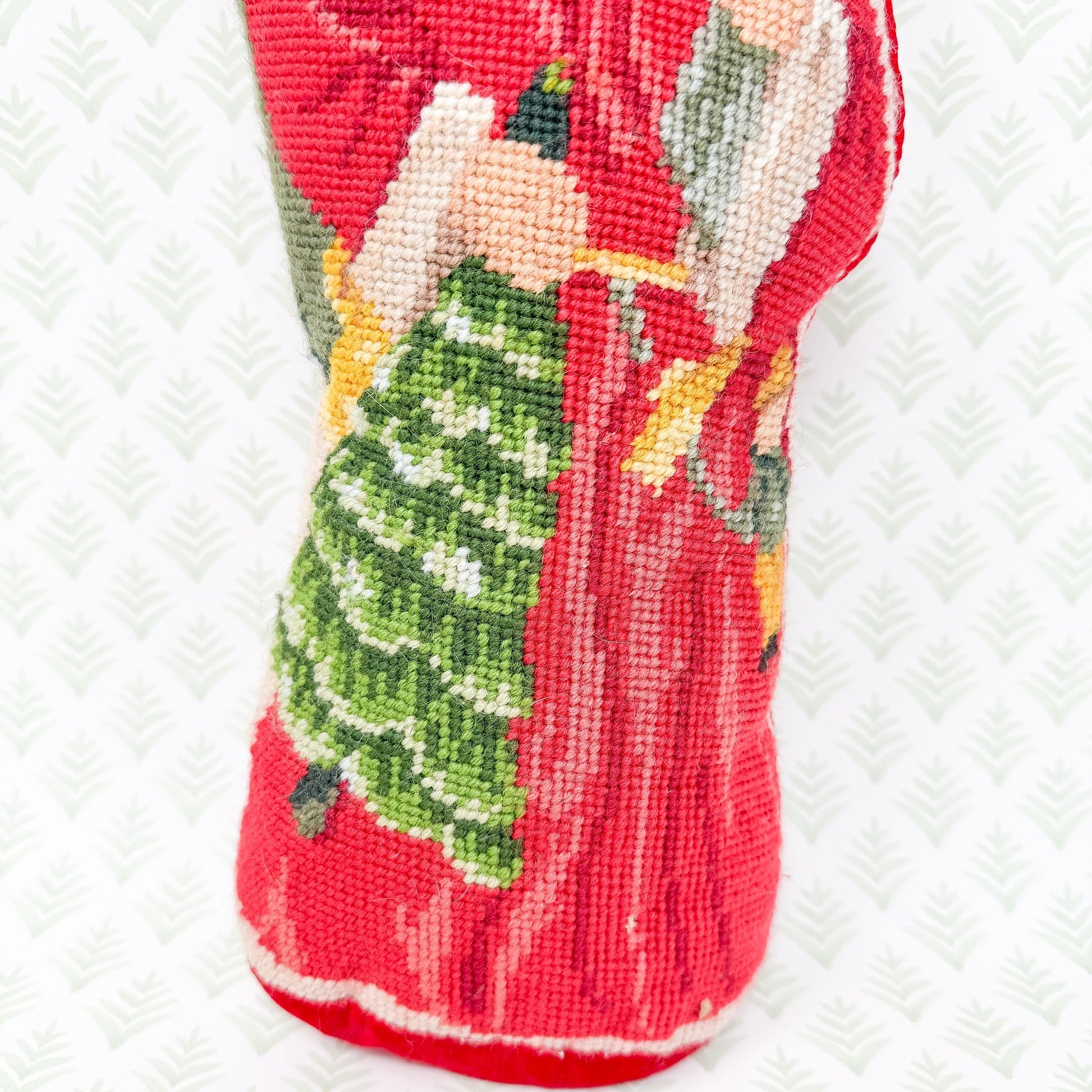 Vintage Christmas Needlepoint Standing Pillow, Santa Claus