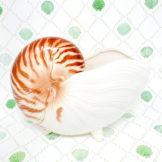 Vintage Nautilus Sea Shell Ceramic Planter