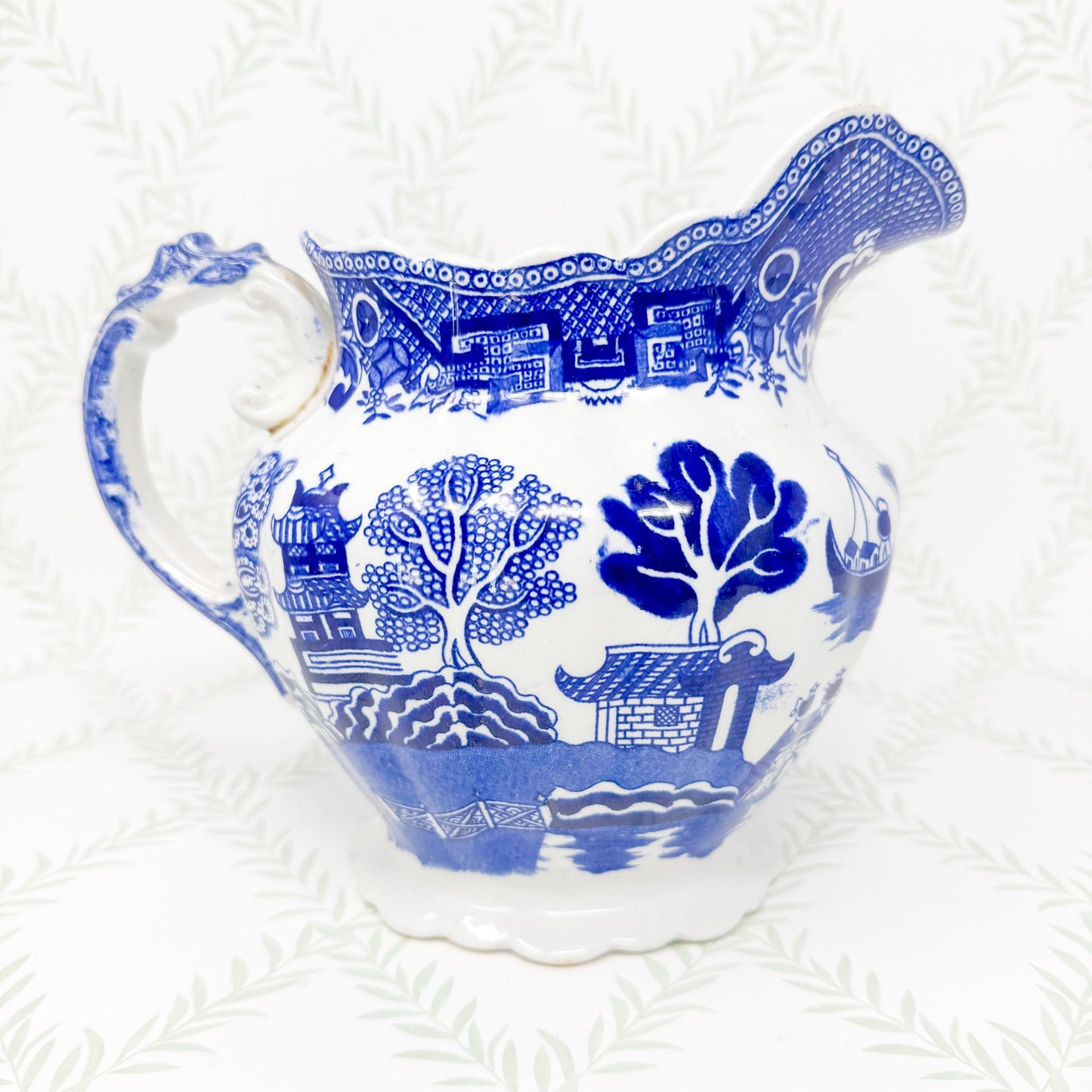 Antique Allerton Blue Willow Transferware Pitcher