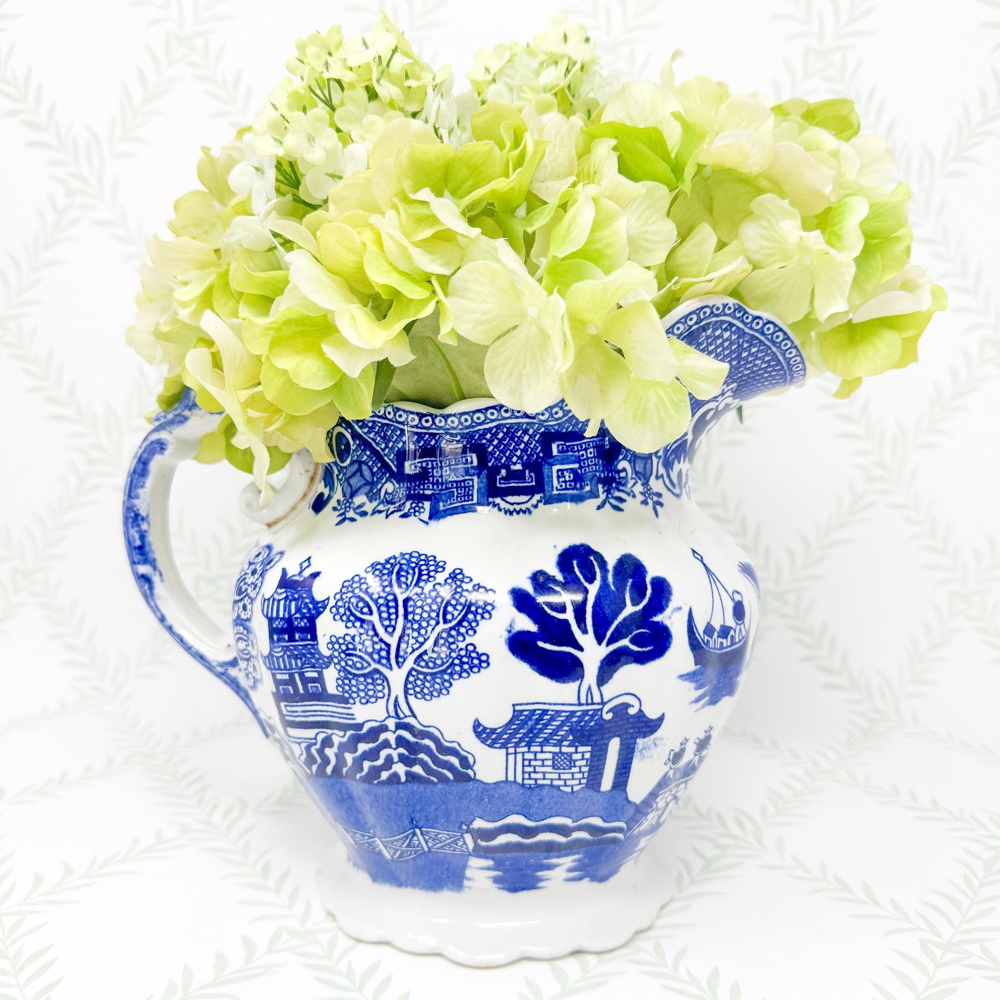 Antique Allerton Blue Willow Transferware Pitcher