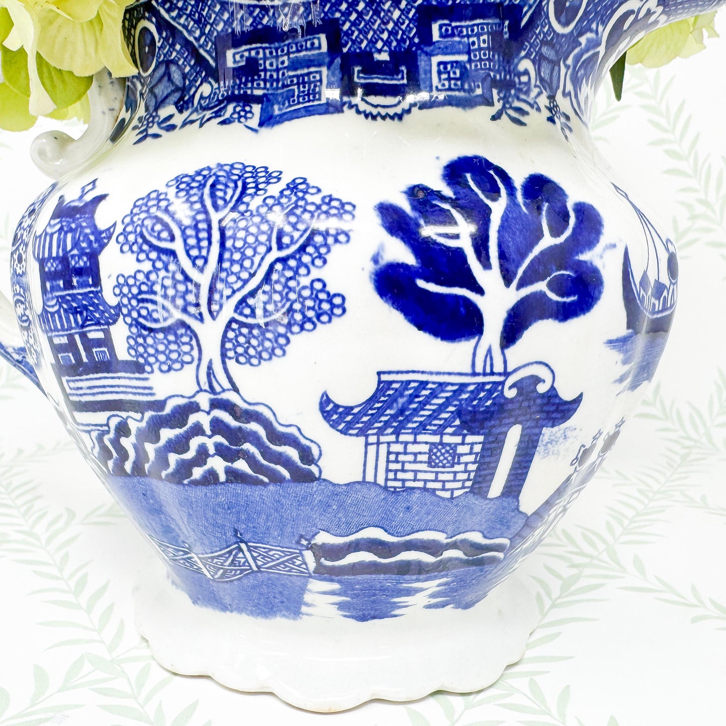 Antique Allerton Blue Willow Transferware Pitcher