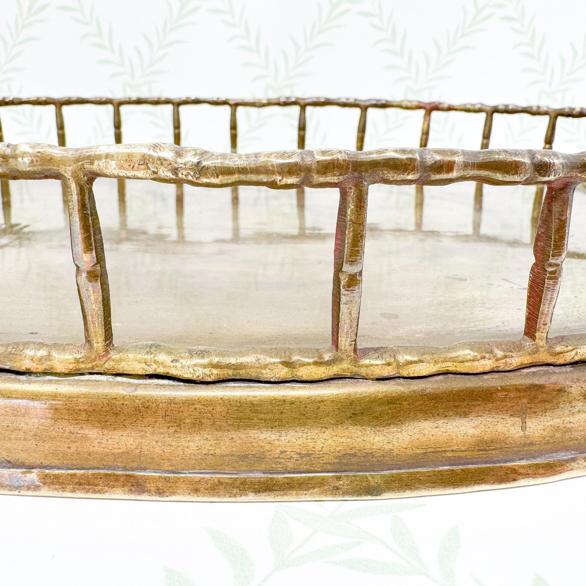 Vintage Brass Bamboo Tray, Oval, 19"