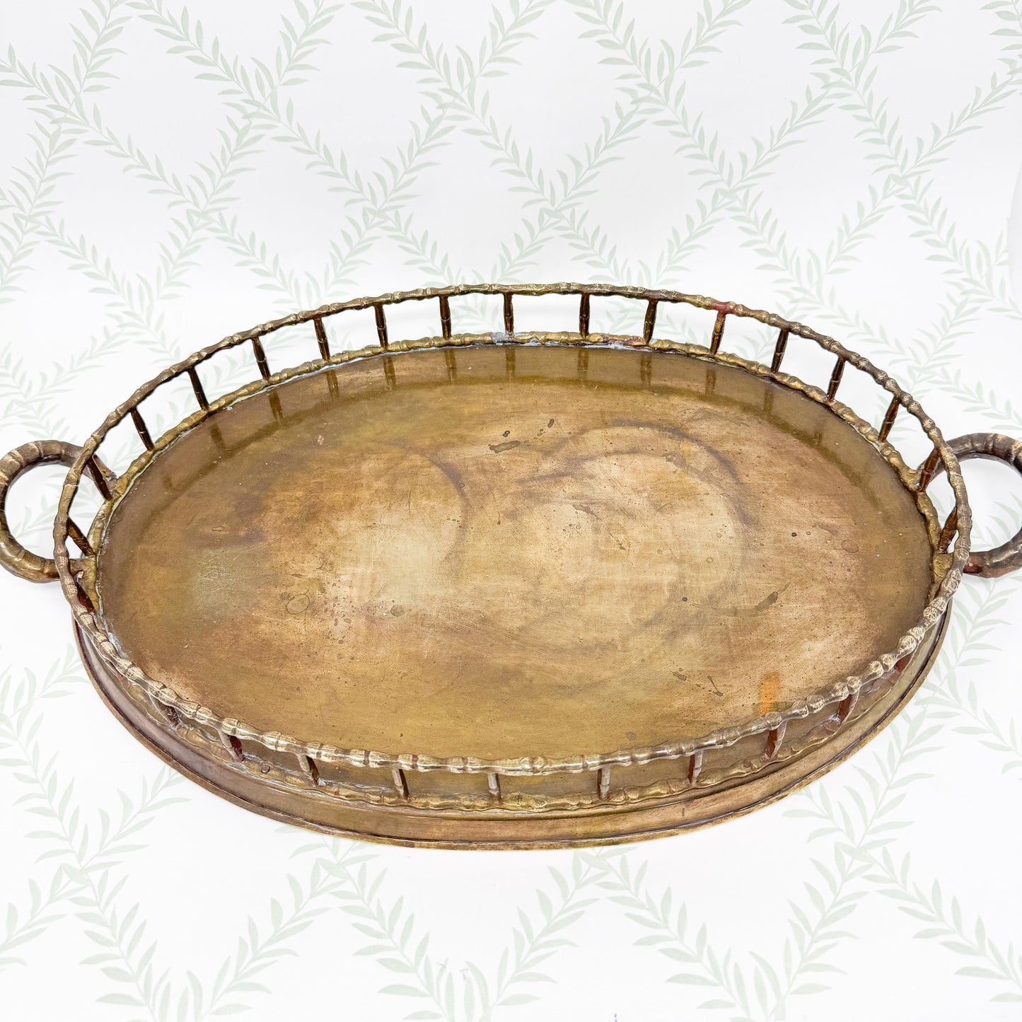 Vintage Brass Bamboo Tray, Oval, 19"