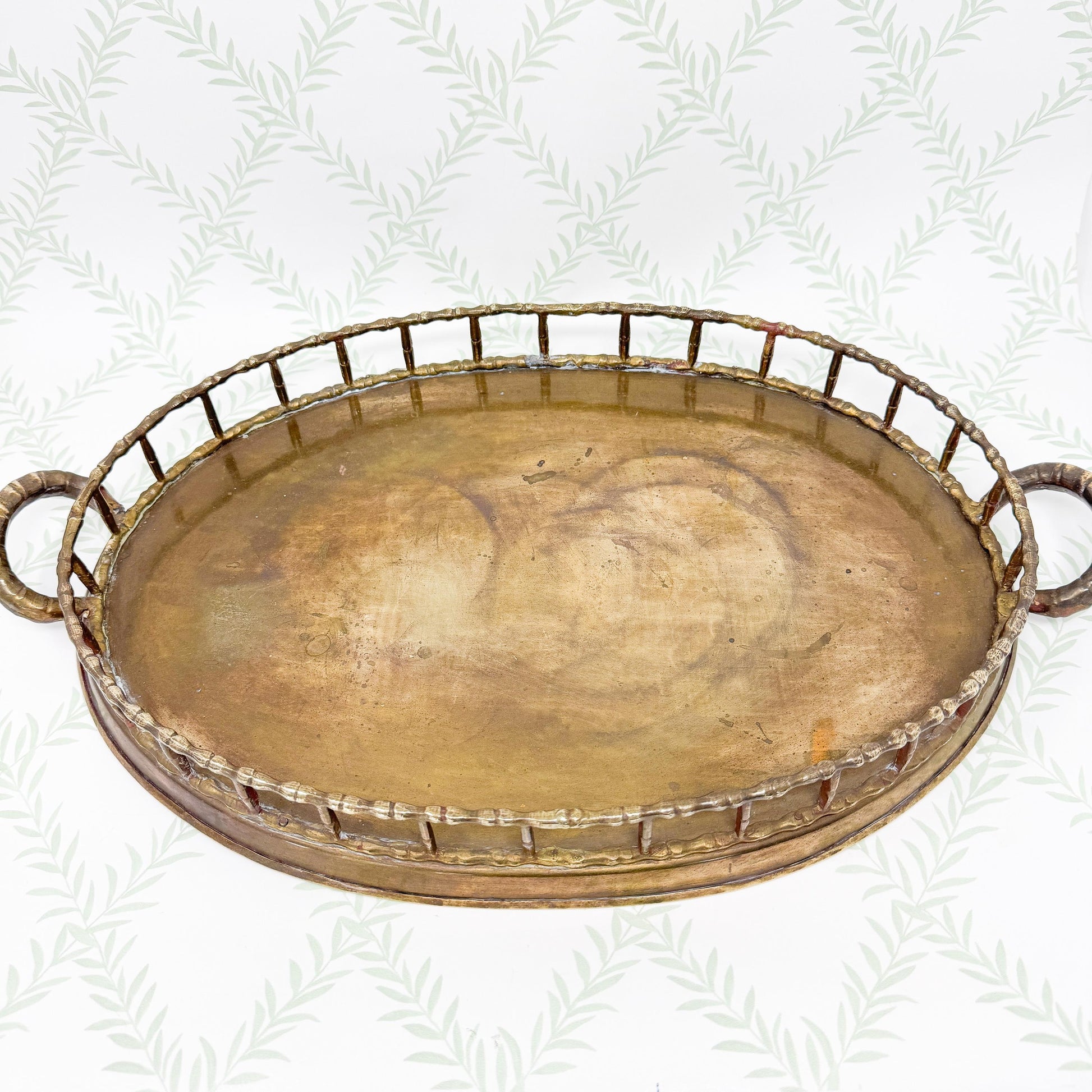 Vintage Brass Bamboo Tray, Oval, 19"