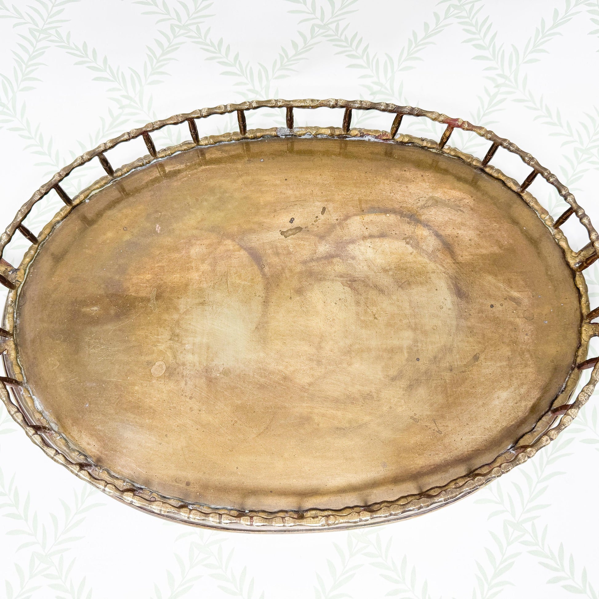 Vintage Brass Bamboo Tray, Oval, 19"