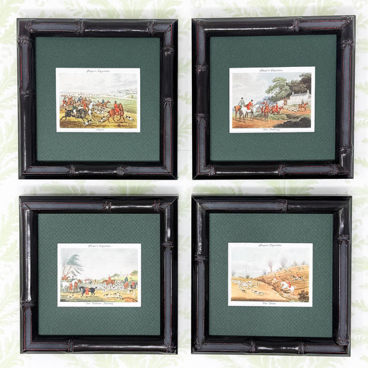 Framed Antique Fox Hunt Cigarette Cards c. 1938, Fox Hunting, Set of 4