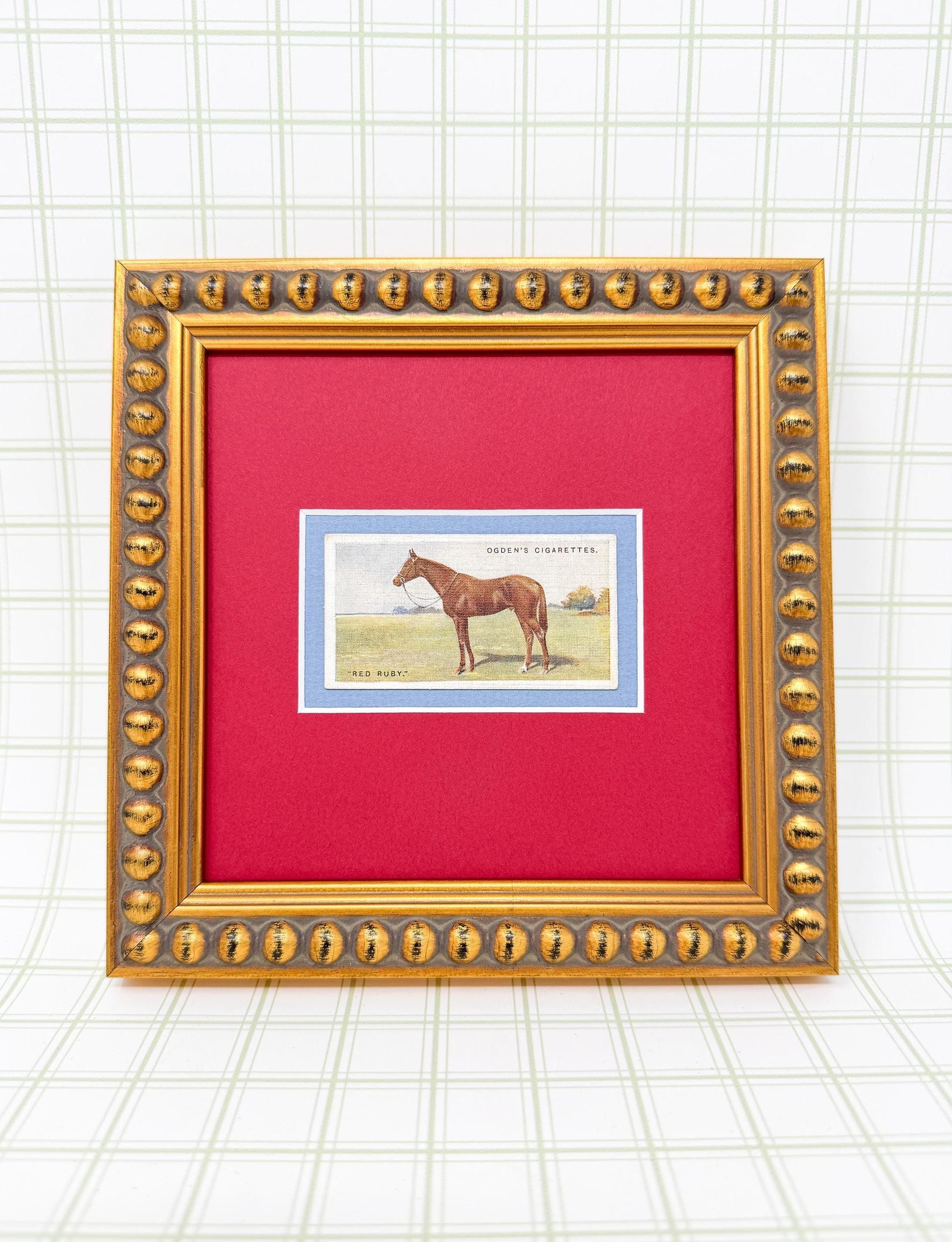 Framed Antique Race Horse Derby Cigarette Card c. 1928, Red Ruby
