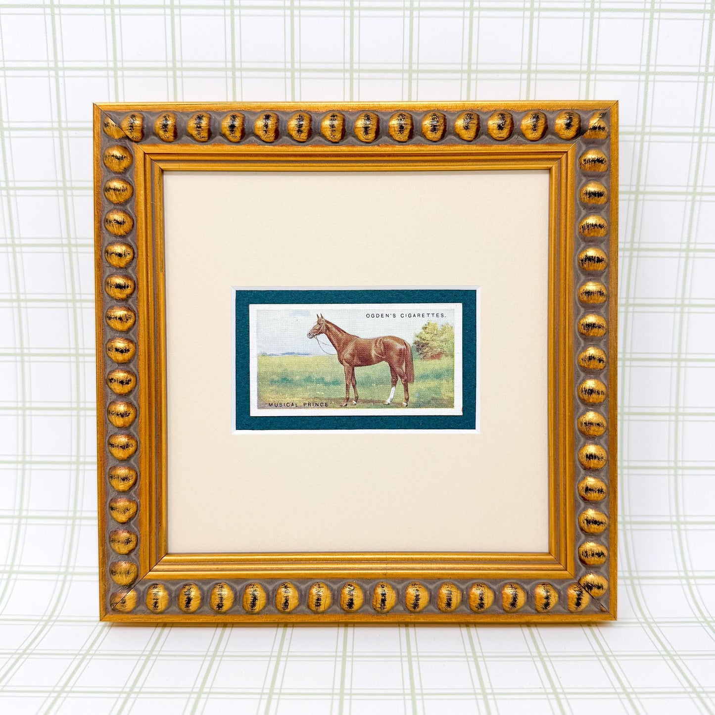 Framed Antique Race Horse Derby Cigarette Card c. 1928, Musical Prince