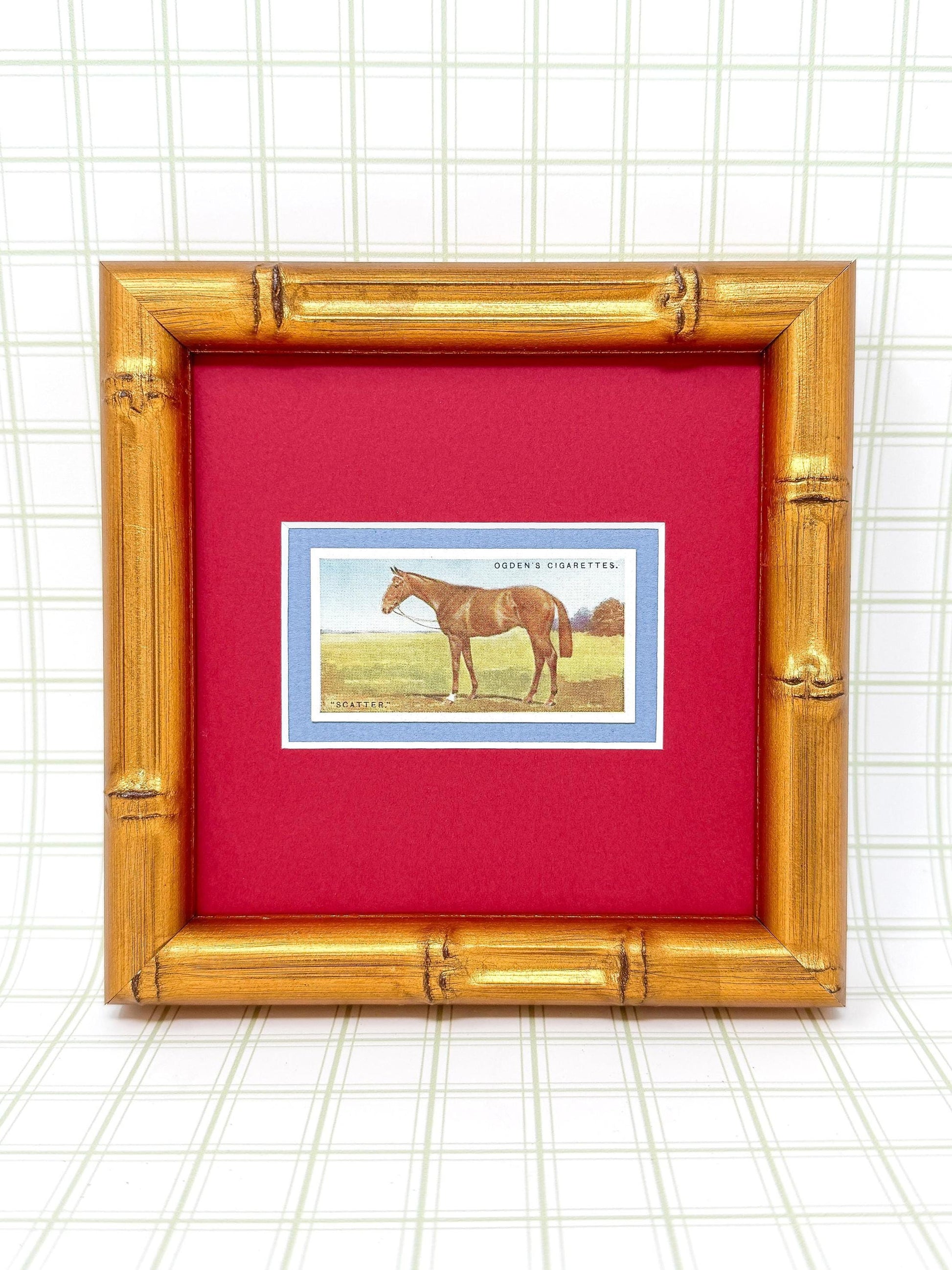 Framed Antique Race Horse Derby Cigarette Card c. 1928, Scatter