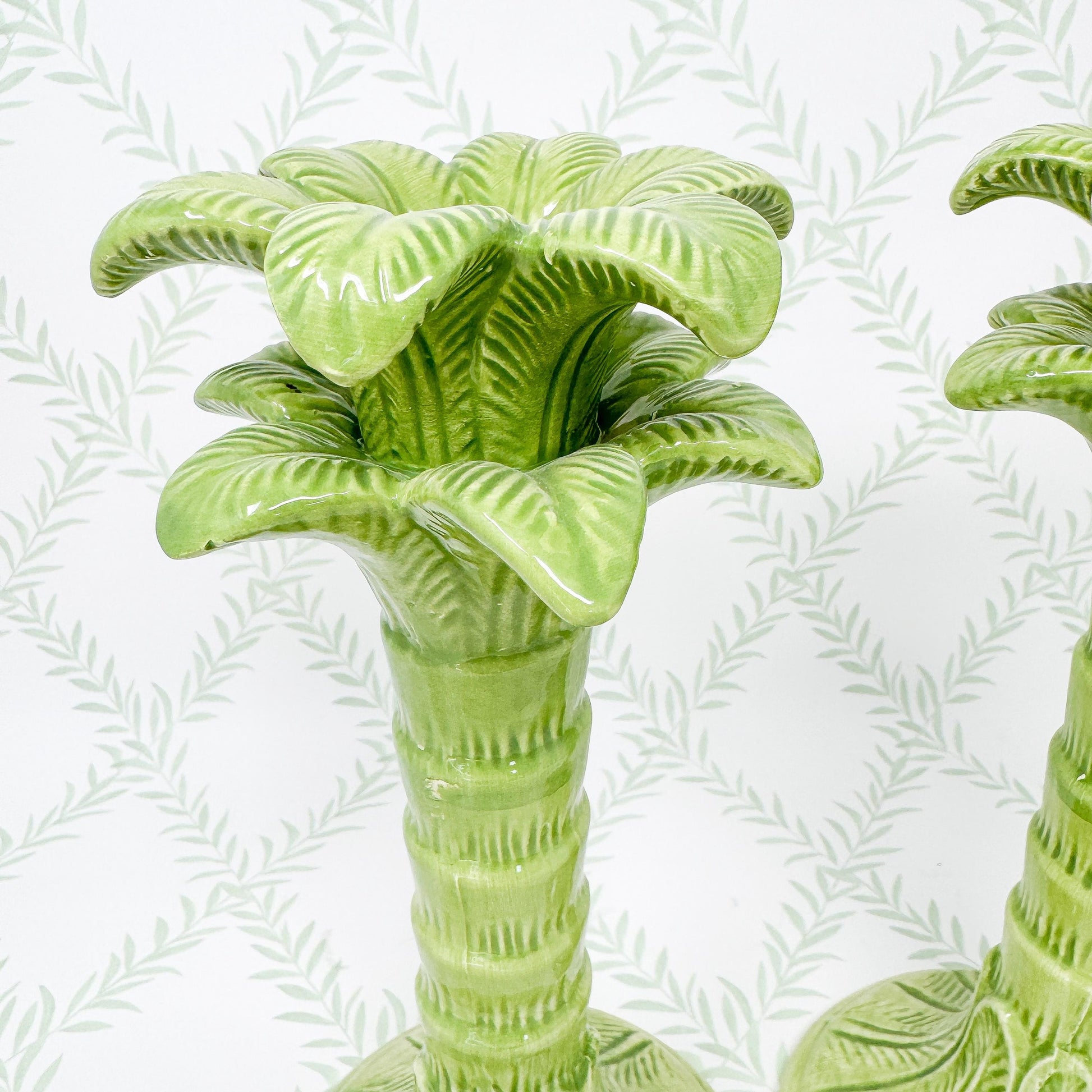 Green Palm Tree Ceramic Candlestick Holders