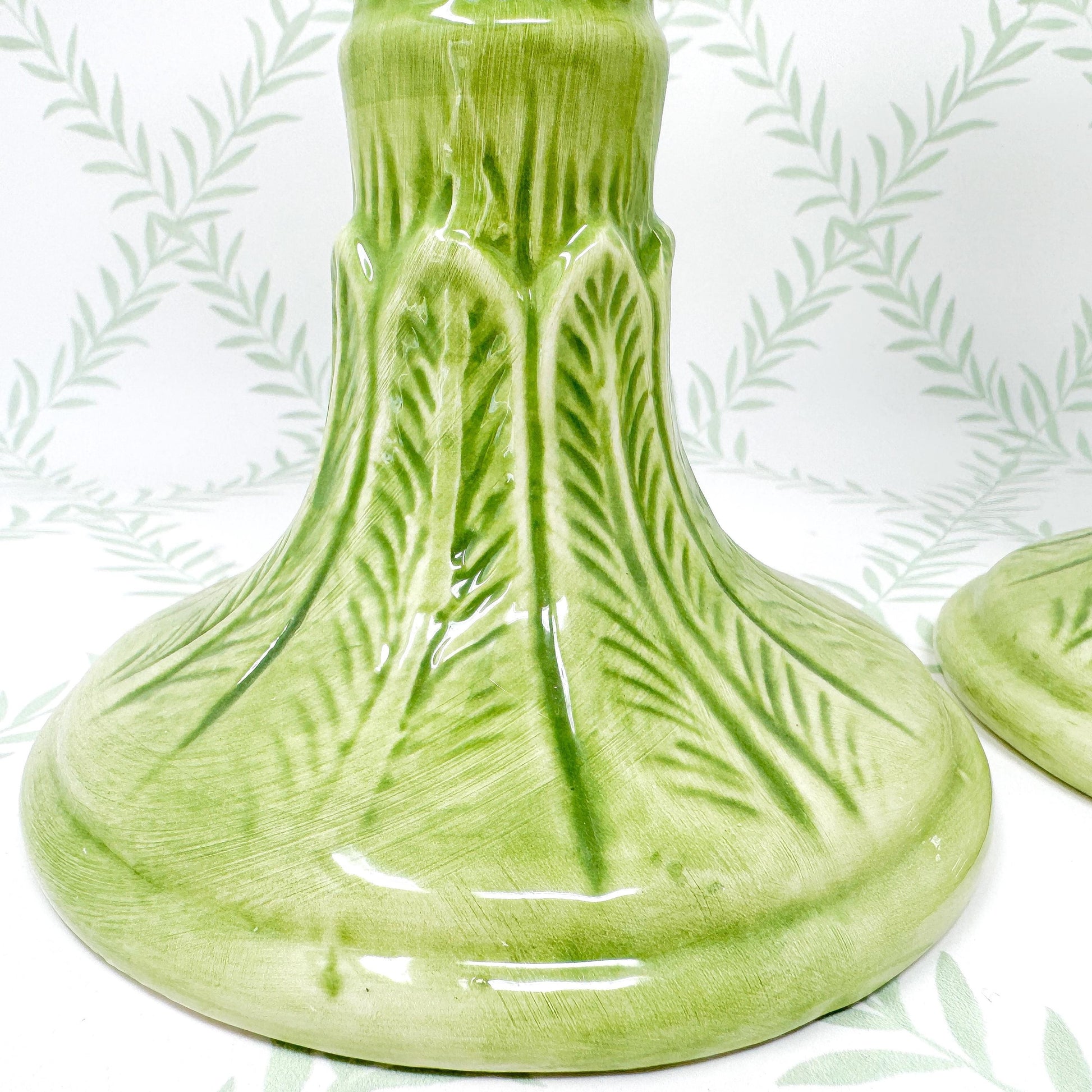 Green Palm Tree Ceramic Candlestick Holders