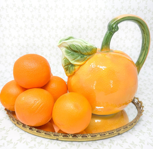 Vintage Orange Ceramic Pitcher, c. 1980's