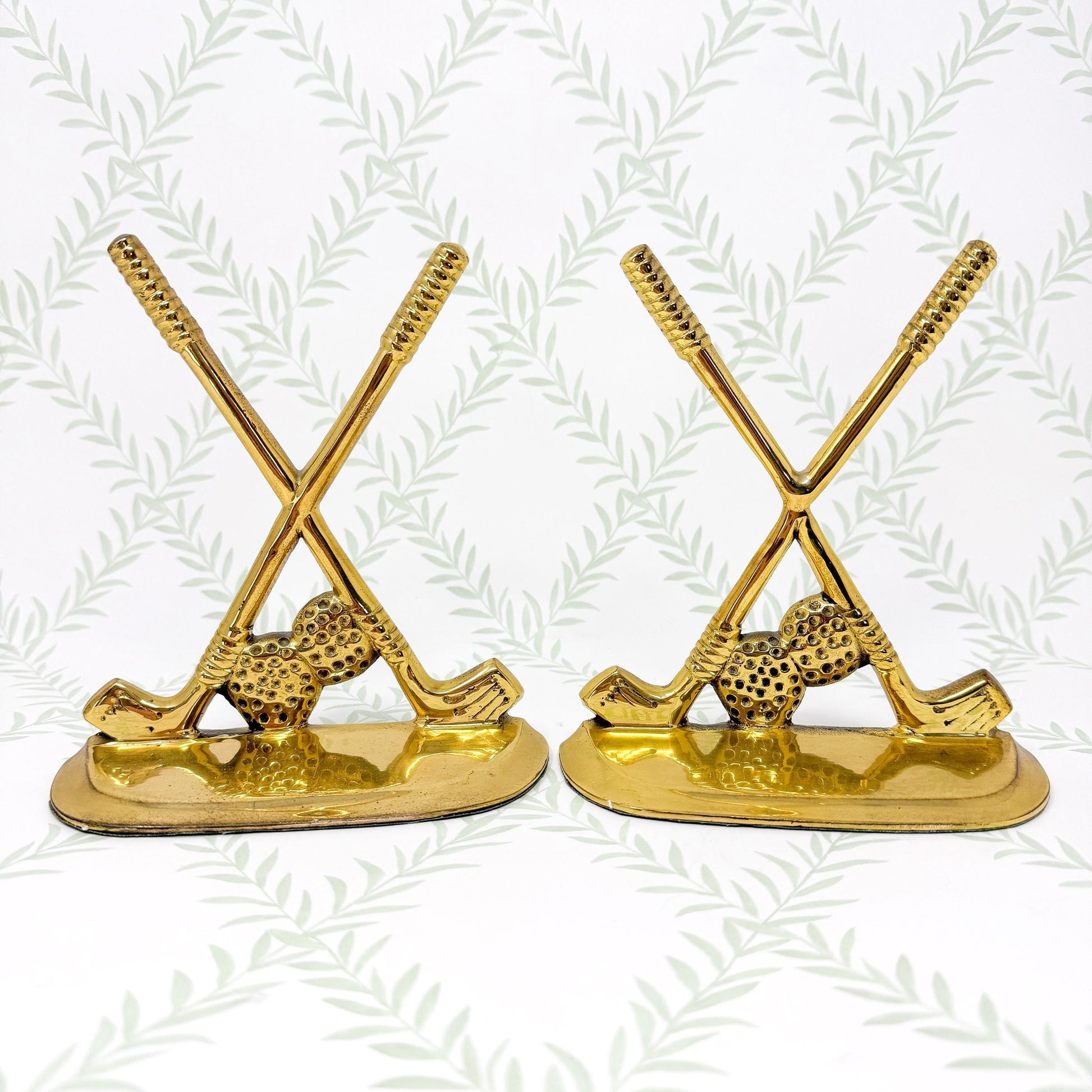 Vintage Brass Bookends, Golf Club