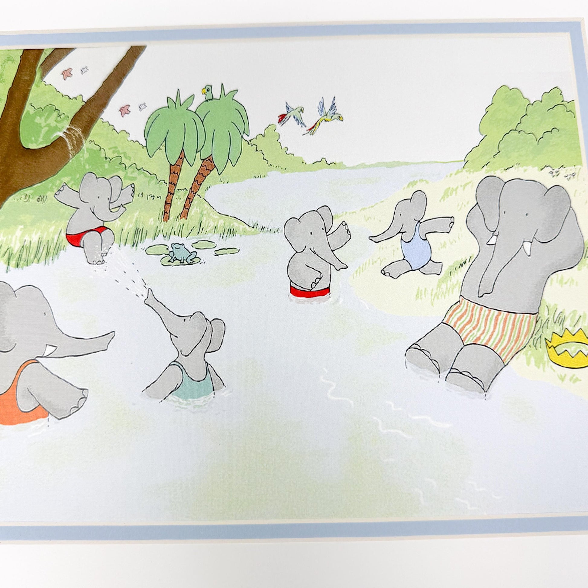 Babar the Elephant Matted Print, 11x14", Swimming Hole