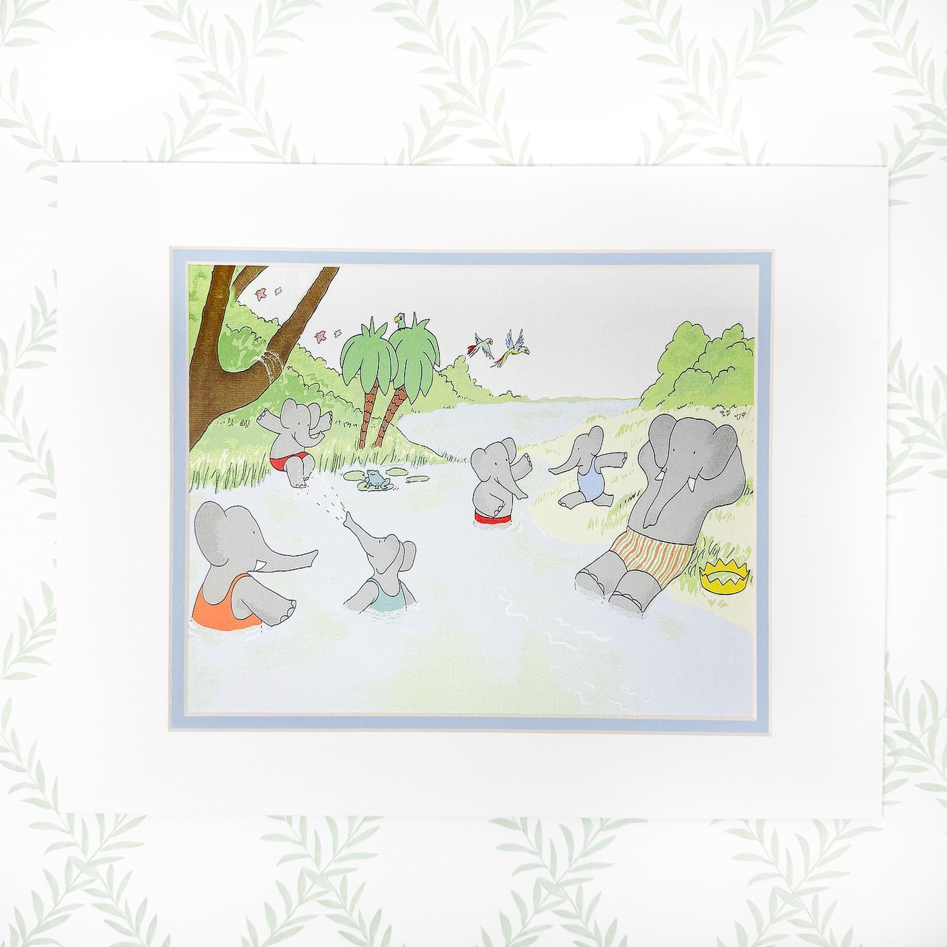 Babar the Elephant Matted Print, 11x14", Swimming Hole