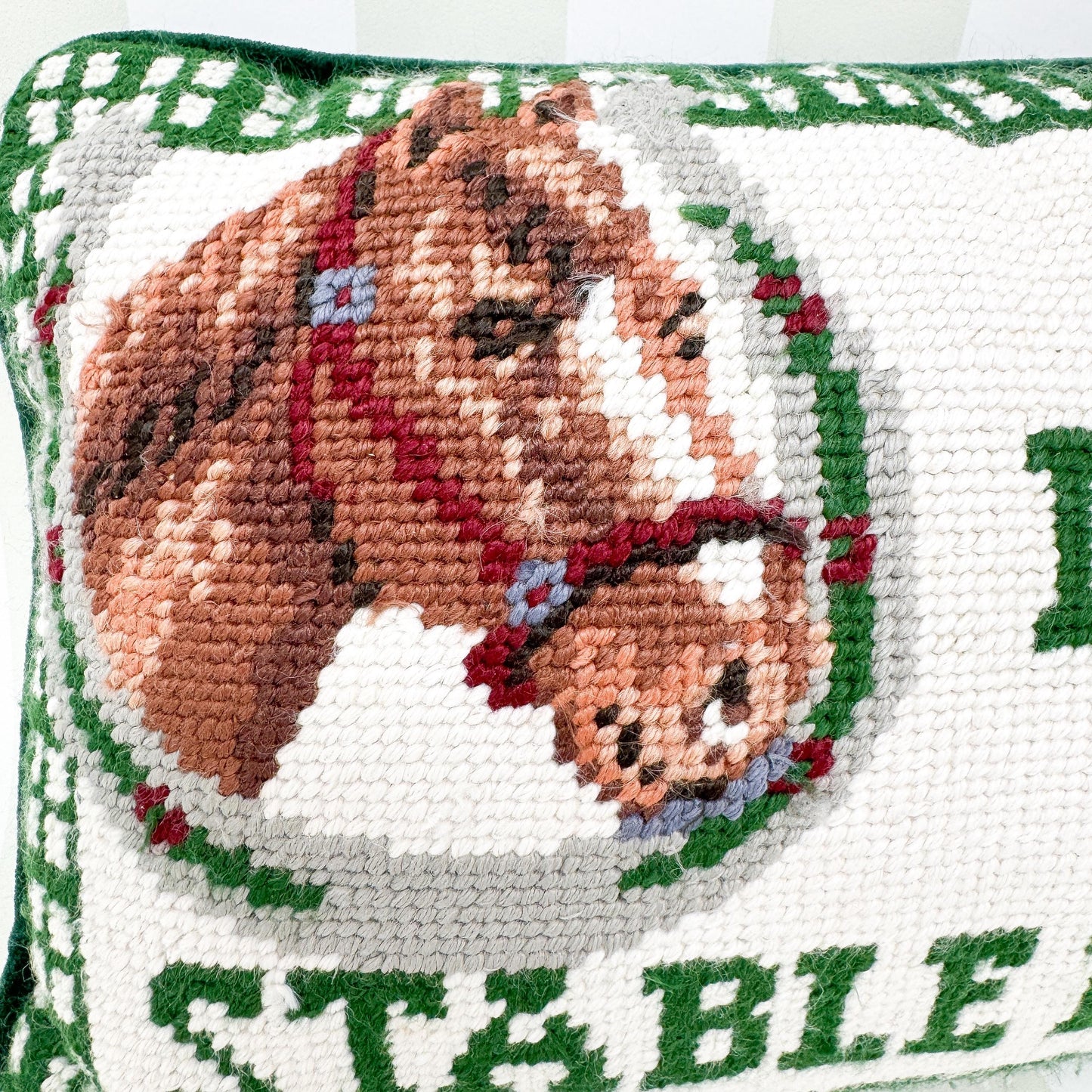 Vintage Needlepoint Pillow, Horse Lovers Are Stable People
