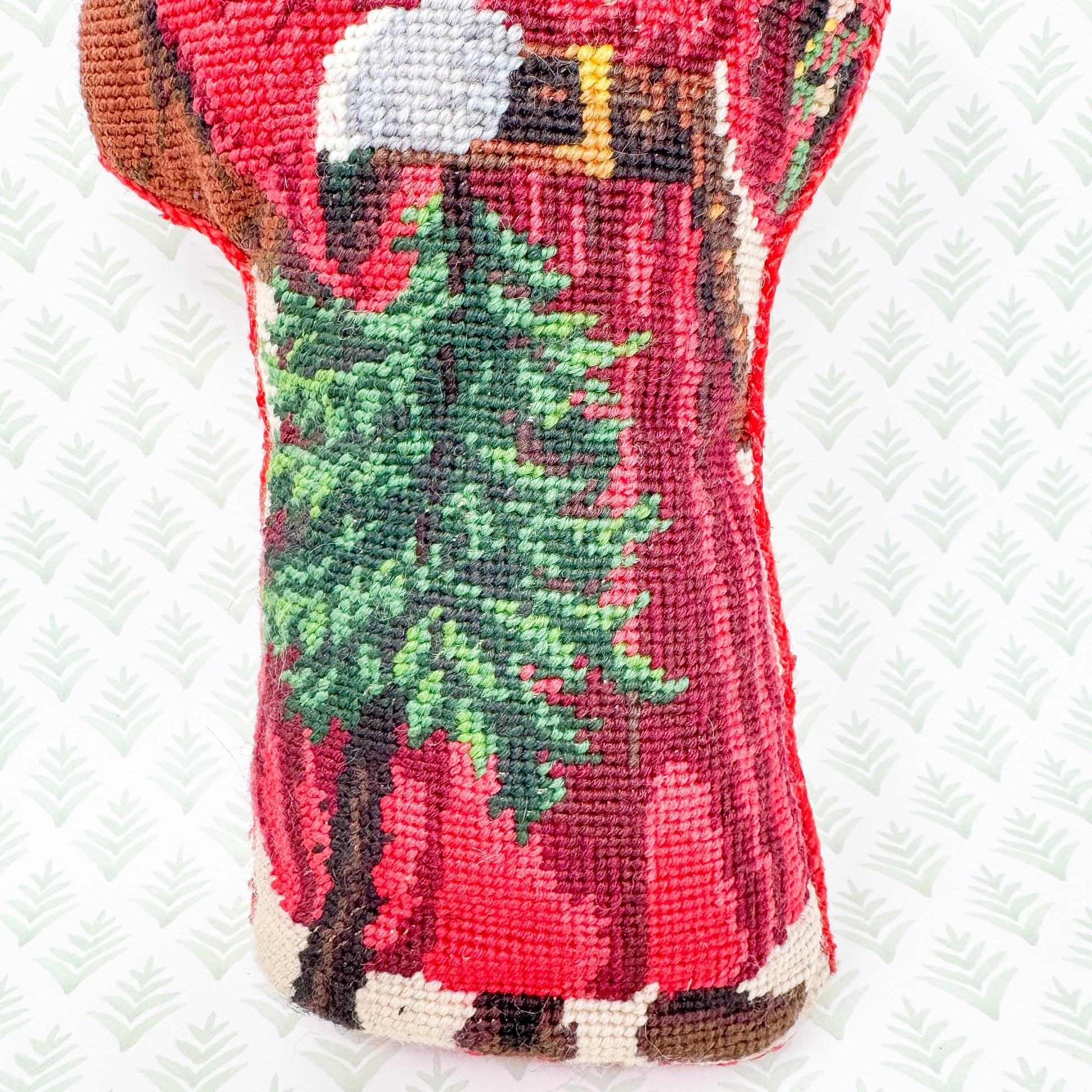 Vintage Christmas Needlepoint Standing Pillow, Santa Claus
