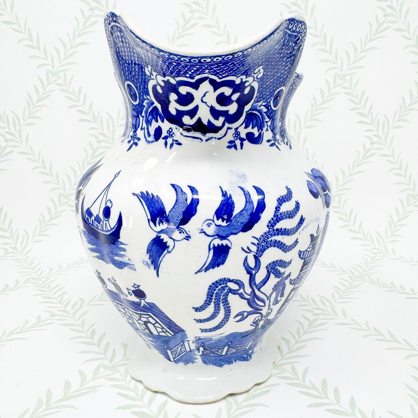 Antique Allerton Blue Willow Transferware Pitcher