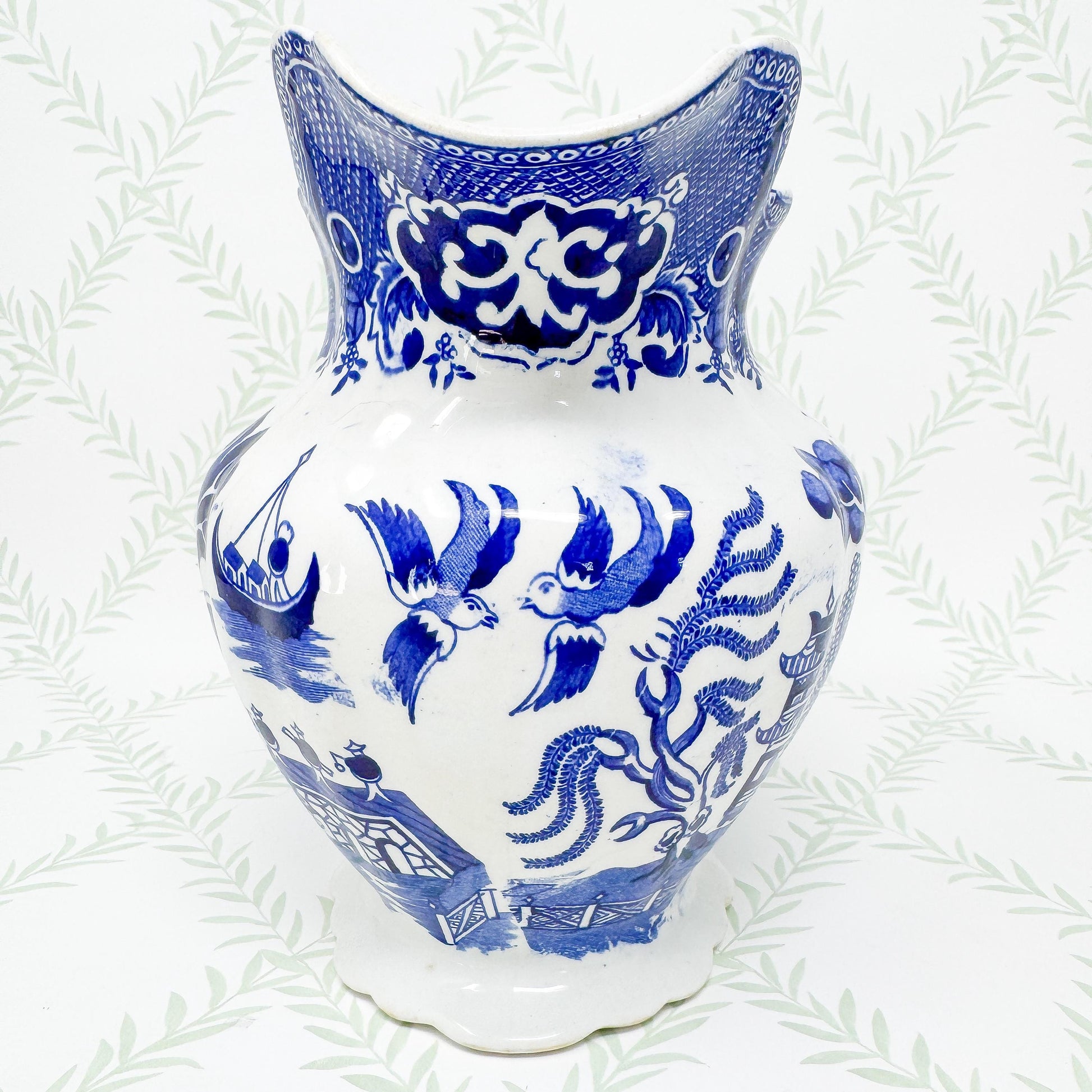 Antique Allerton Blue Willow Transferware Pitcher