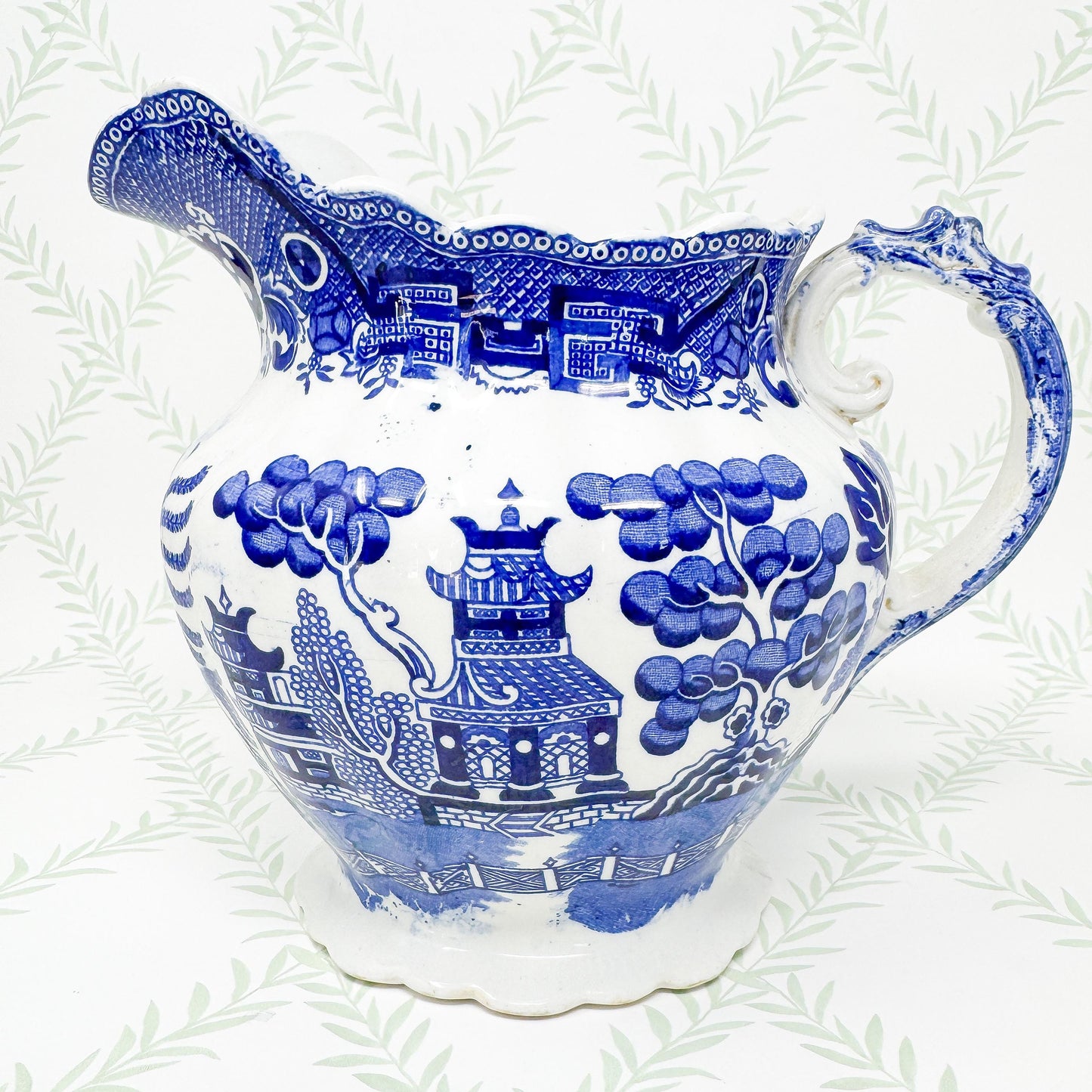Antique Allerton Blue Willow Transferware Pitcher