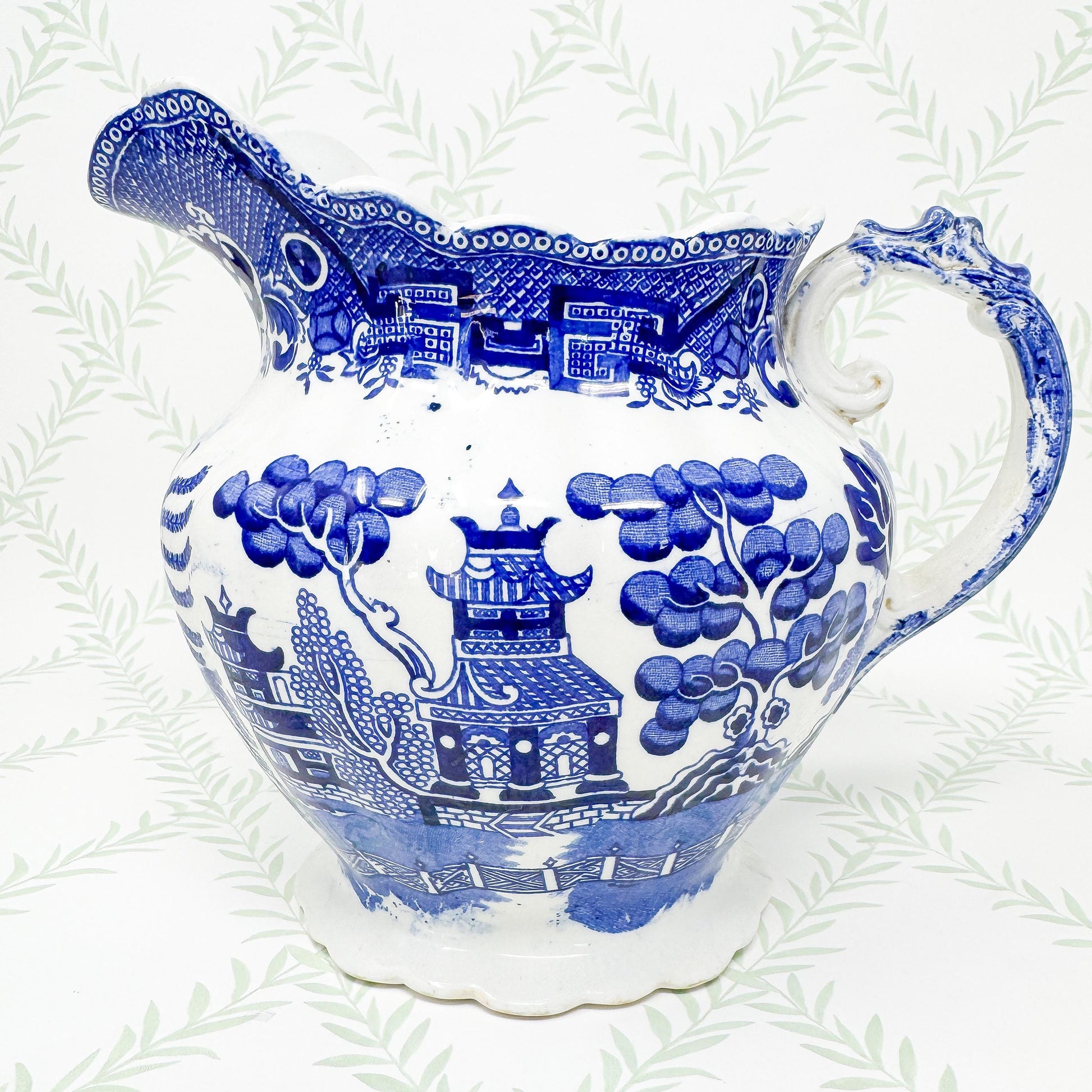 Antique Allerton Blue Willow Transferware Pitcher