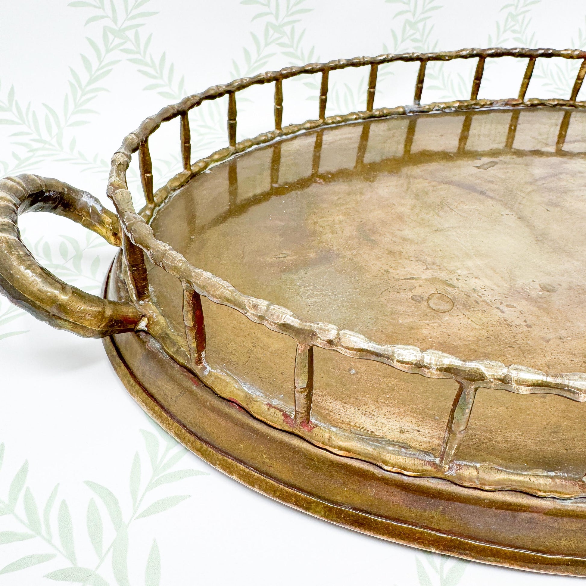 Vintage Brass Bamboo Tray, Oval, 19"