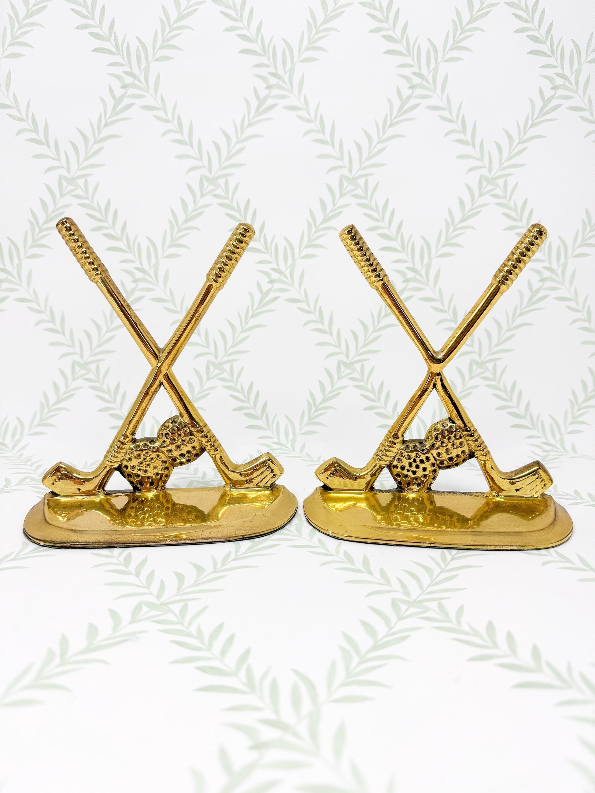 Vintage Brass Bookends, Golf Club