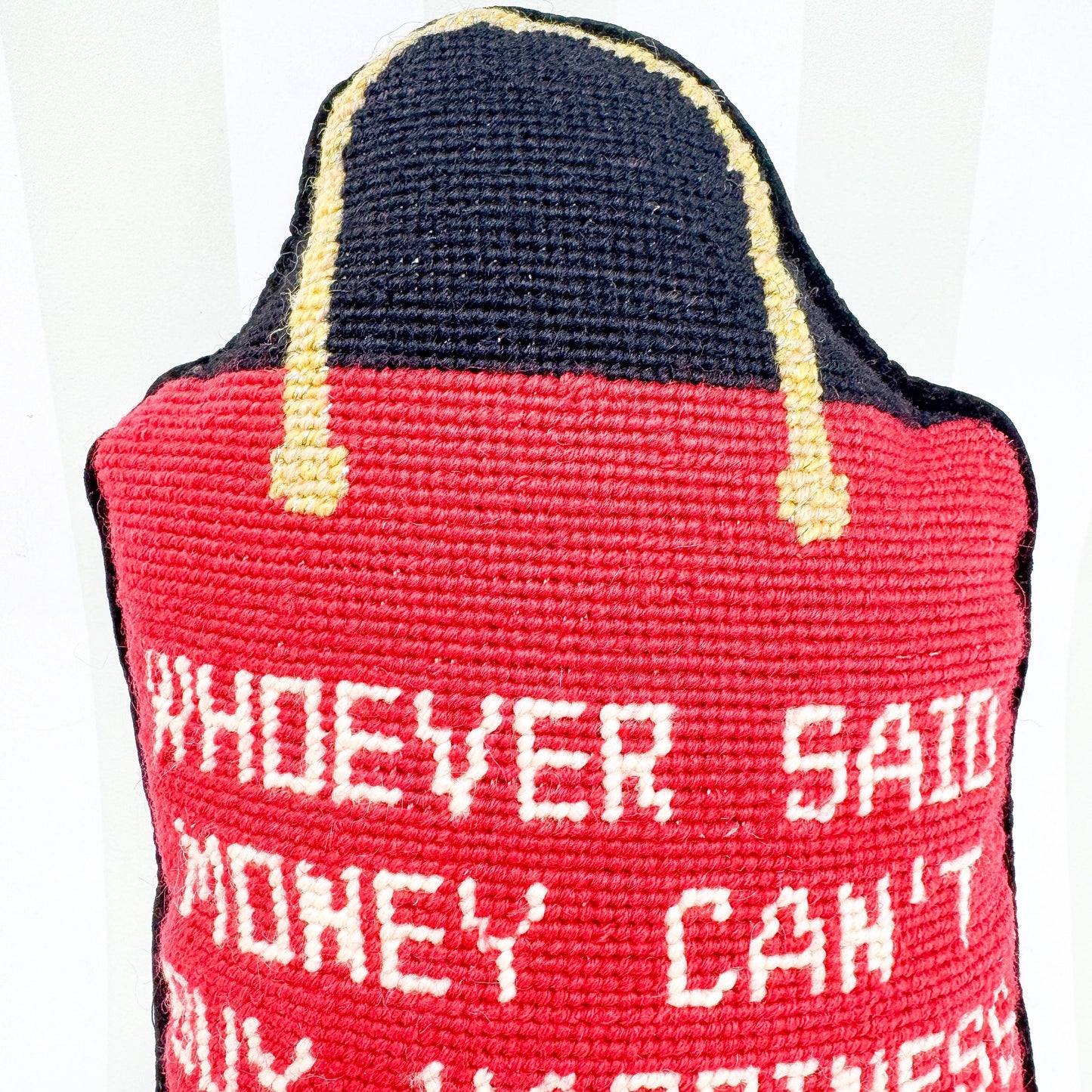 Vintage Needlepoint Pillow, Whoever Said Money Can't Buy Happiness Doesn't Know Where to Shop