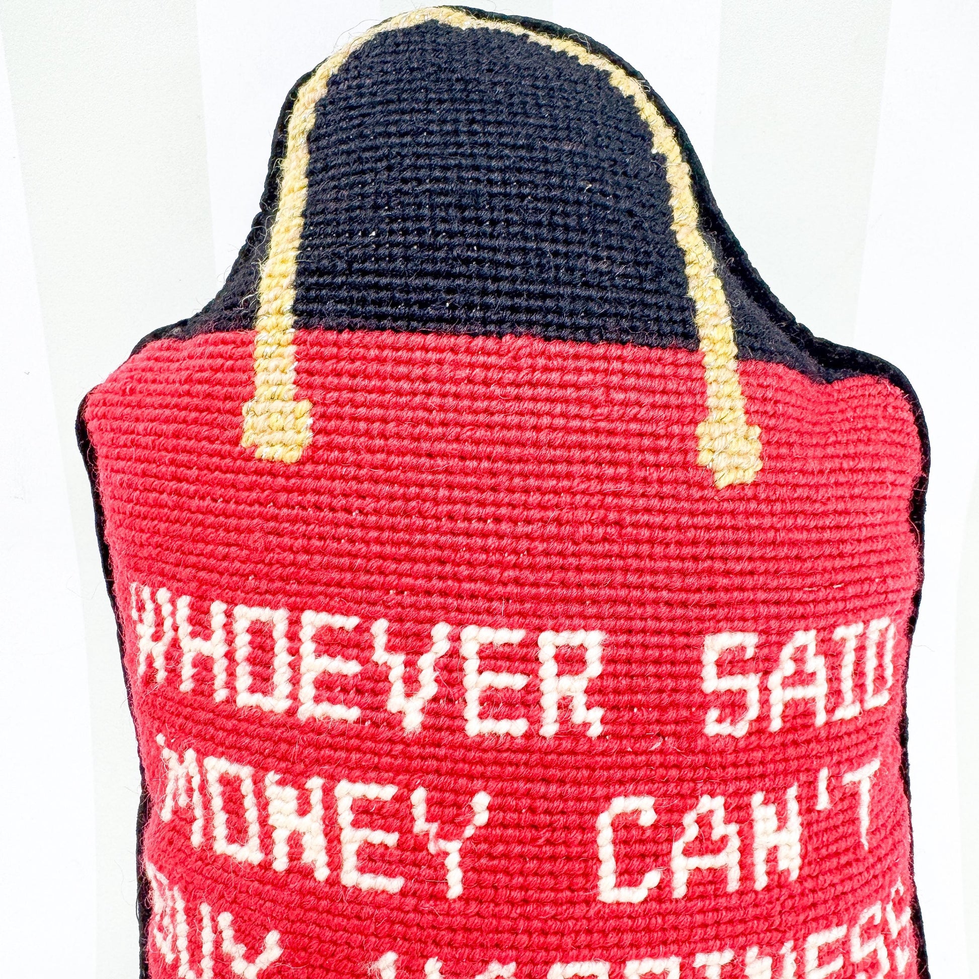 Vintage Needlepoint Pillow, Whoever Said Money Can't Buy Happiness Doesn't Know Where to Shop