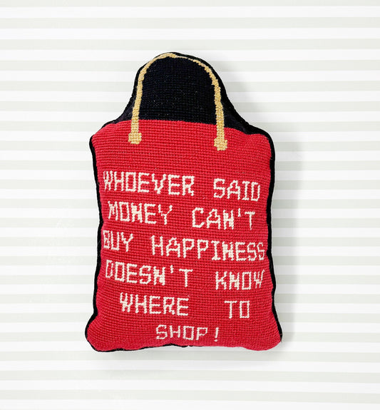 Vintage Needlepoint Pillow, Whoever Said Money Can't Buy Happiness Doesn't Know Where to Shop